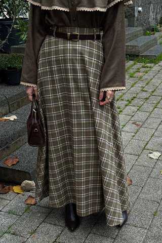 Checked A-Line Skirt Khaki - 4