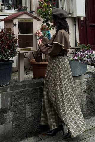 Checked A-Line Skirt Khaki - 2