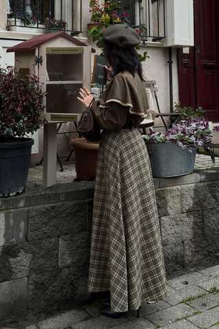 Checked A-Line Skirt Khaki - 10