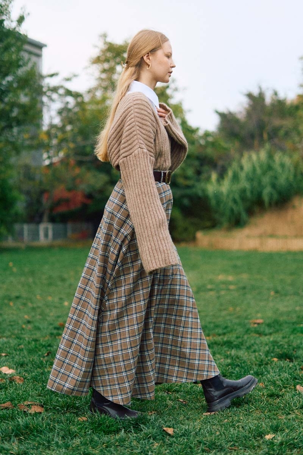 Checked A-Line Skirt Mink - 3