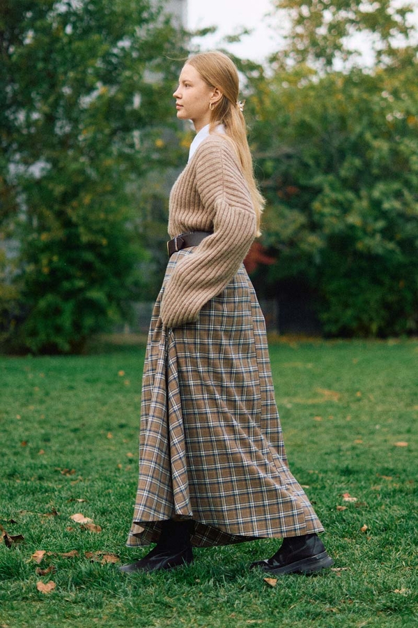 Checked A-Line Skirt Mink - 4