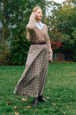 Checked A-Line Skirt Mink - 5
