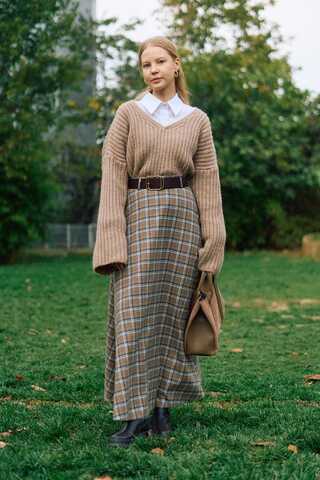 Checked A-Line Skirt Mink - 7