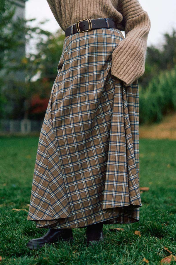 Checked A-Line Skirt Mink - 10