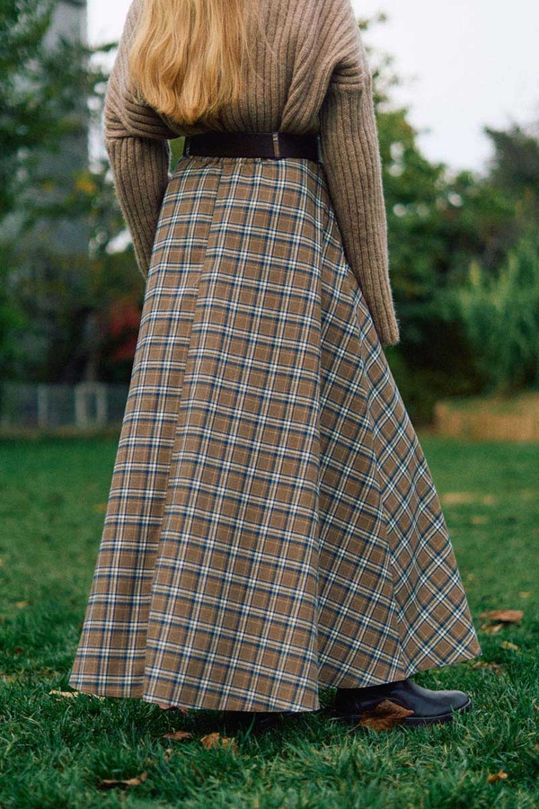 Checked A-Line Skirt Mink - 11