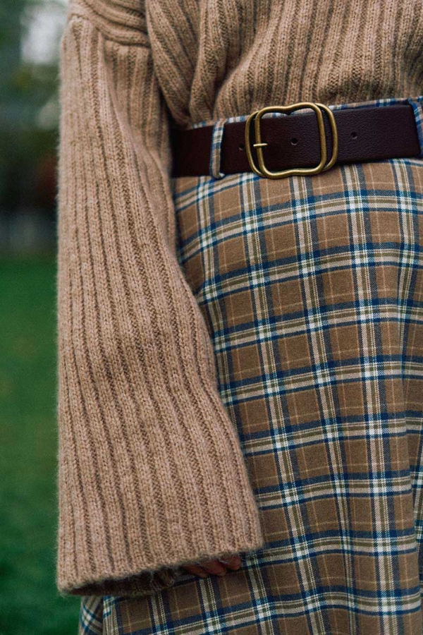 Checked A-Line Skirt Mink - 12