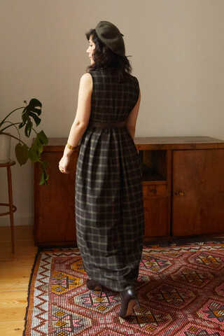 Checked Pattern Jumper Dress Brown - 9