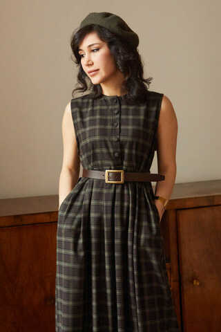 Checked Pattern Jumper Dress Brown - 6