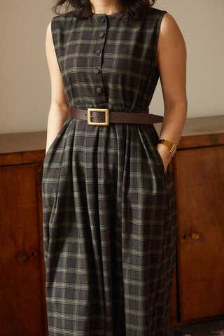 Checked Pattern Jumper Dress Brown - 4