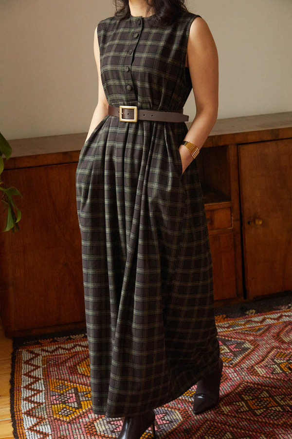 Checked Pattern Jumper Dress Brown - 7