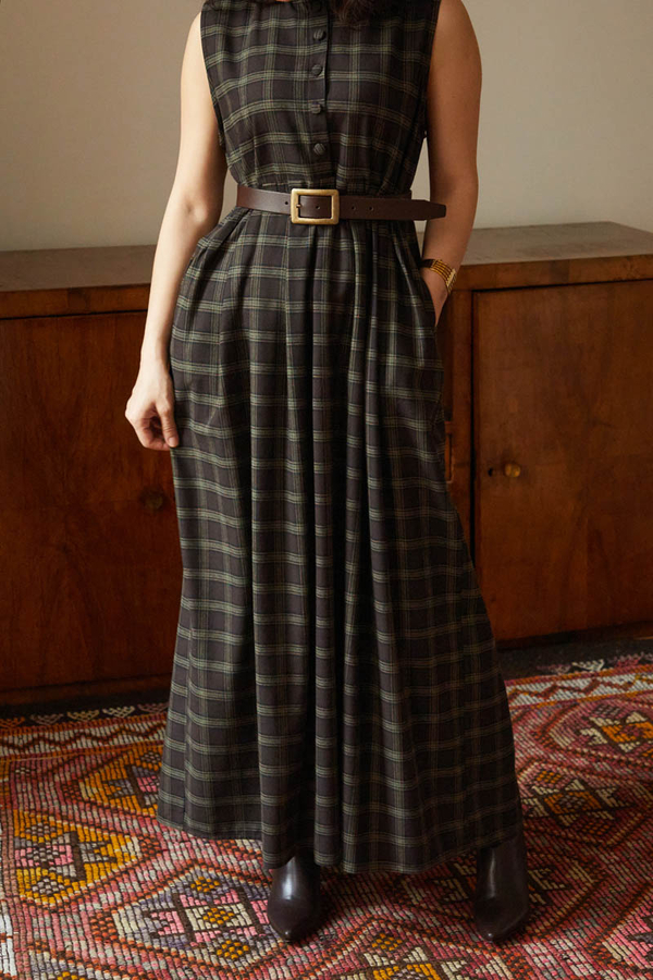 Checked Pattern Jumper Dress Brown - 8