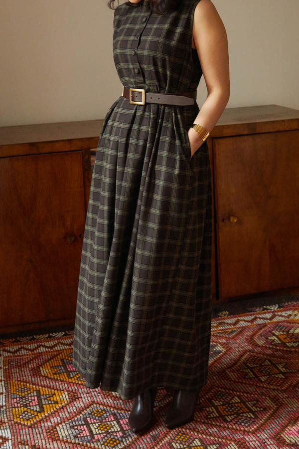 Checked Pattern Jumper Dress Brown - 5