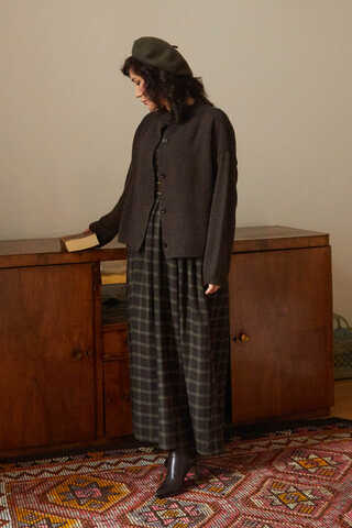 Checked Pattern Jumper Dress Brown - 3