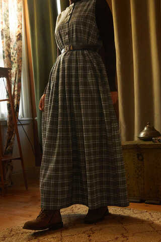 Checked Pattern Jumper Dress Khaki - 8