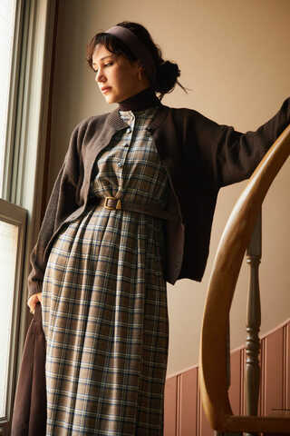 Checked Pattern Jumper Dress Mink - 3