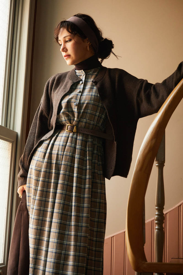 Checked Pattern Jumper Dress Mink - 3