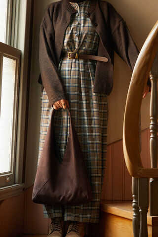 Checked Pattern Jumper Dress Mink - 8