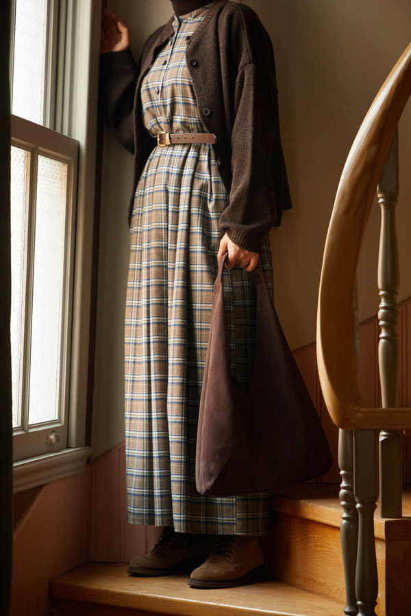 Checked Pattern Jumper Dress Mink - 9