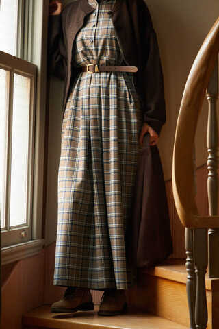 Checked Pattern Jumper Dress Mink - 10