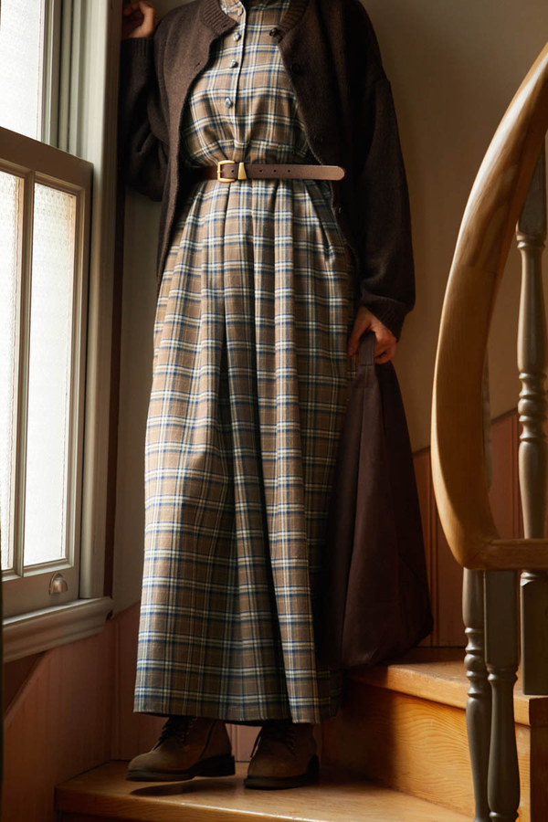 Checked Pattern Jumper Dress Mink - 10