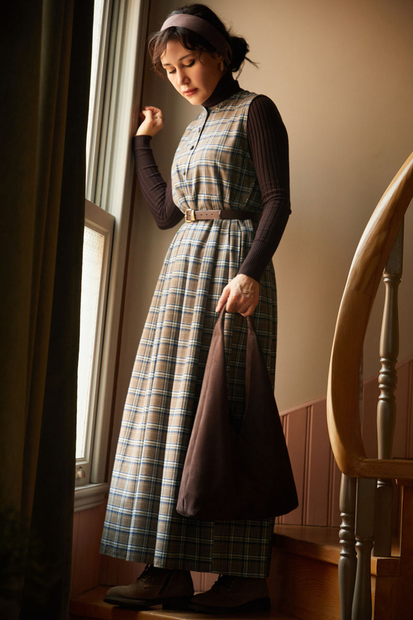 Checked Pattern Jumper Dress Mink - 11