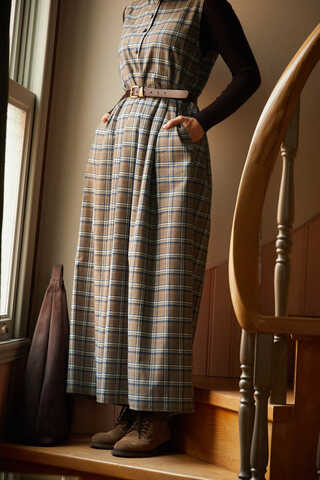 Checked Pattern Jumper Dress Mink - 1