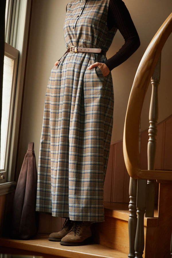 Checked Pattern Jumper Dress Mink 