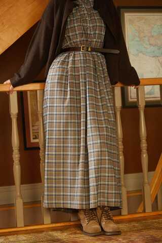 Checked Pattern Jumper Dress Mink - 5