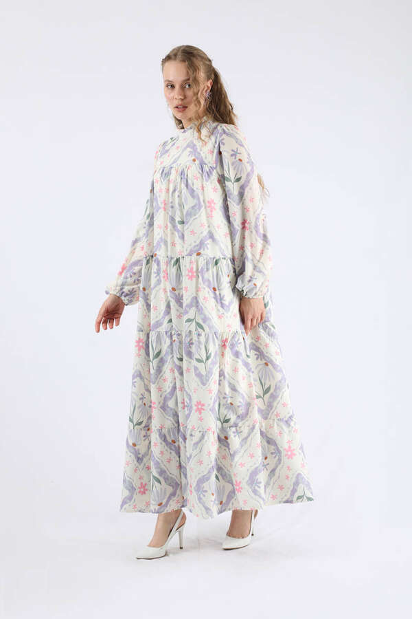 Çiçekli Aura Elbise Lila - 3