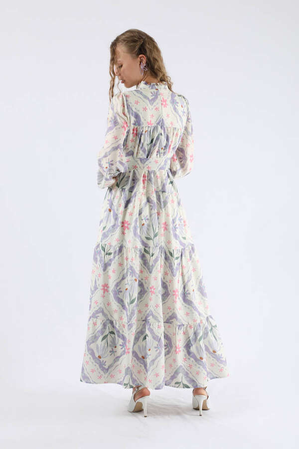 Çiçekli Aura Elbise Lila - 5