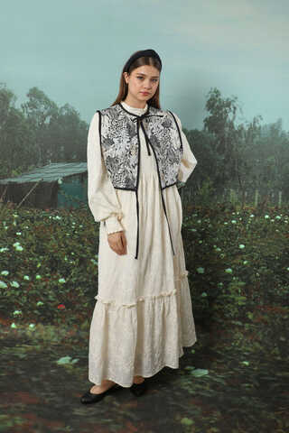 Çiçek Baskılı Yelek Siyah - 4