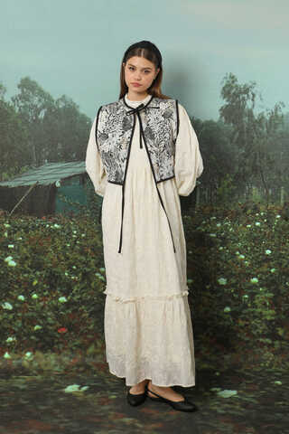 Çiçek Baskılı Yelek Siyah - 2