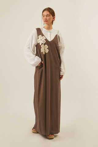 Çiçek Dantelli Jile Kahverengi - 2