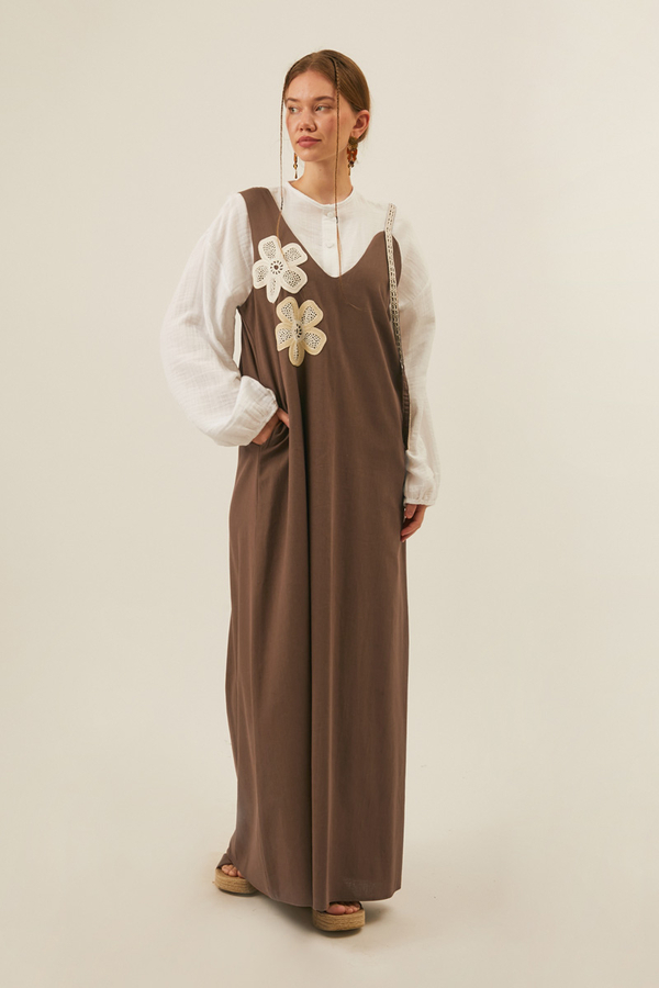 Çiçek Dantelli Jile Kahverengi - 2