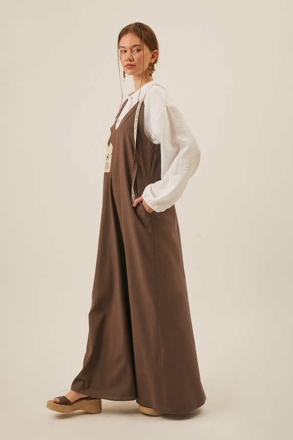 Çiçek Dantelli Jile Kahverengi - 5