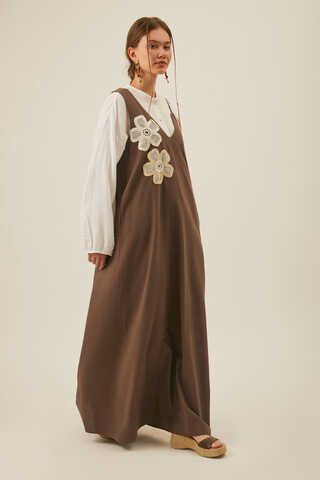 Çiçek Dantelli Jile Kahverengi - 6