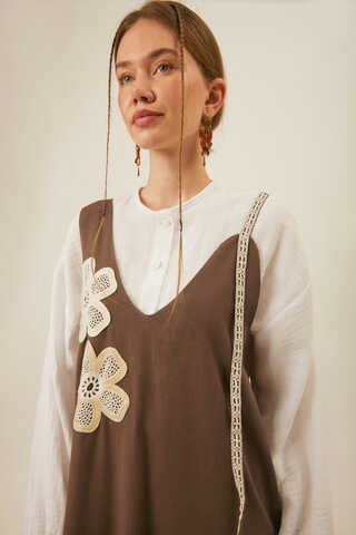 Çiçek Dantelli Jile Kahverengi - 11