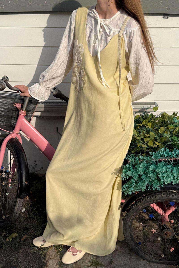 Floral Lace Detailed Sleeveless Dress Butter Yellow 