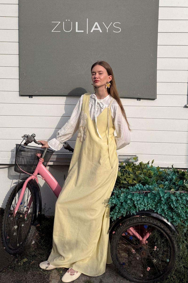 Çiçek Dantelli Jile Tereyağı Sarısı - 2