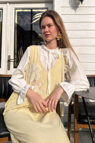 Çiçek Dantelli Jile Tereyağı Sarısı - 9