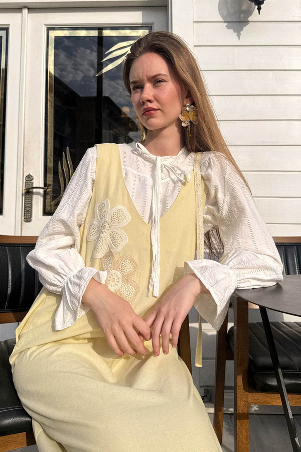 Çiçek Dantelli Jile Tereyağı Sarısı - 9