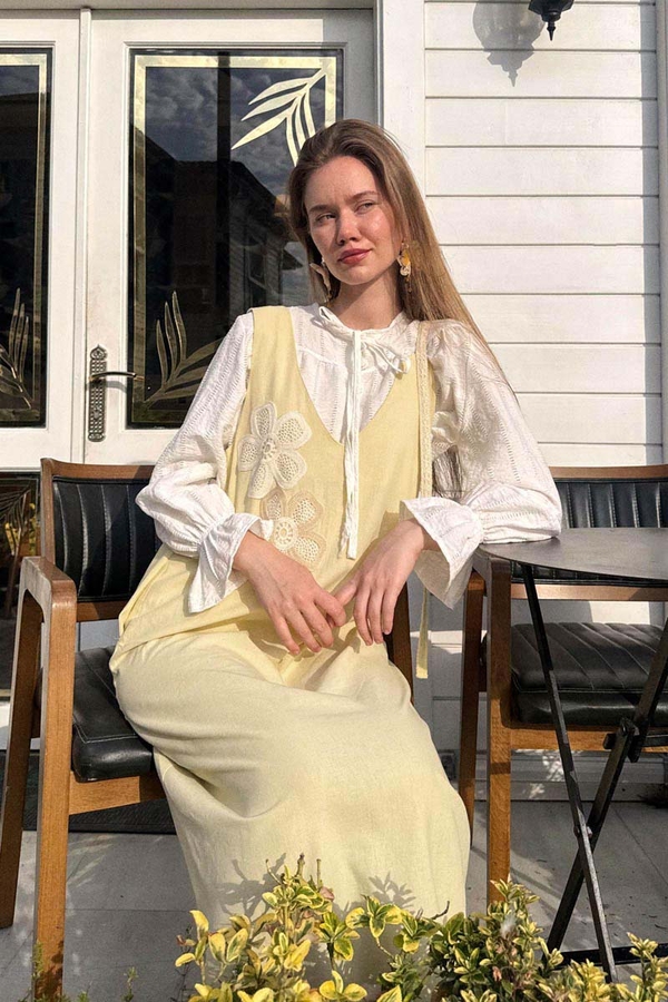 Çiçek Dantelli Jile Tereyağı Sarısı - 6