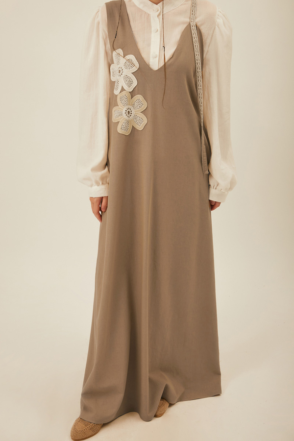 Çiçek Dantelli Jile Vizon - 3