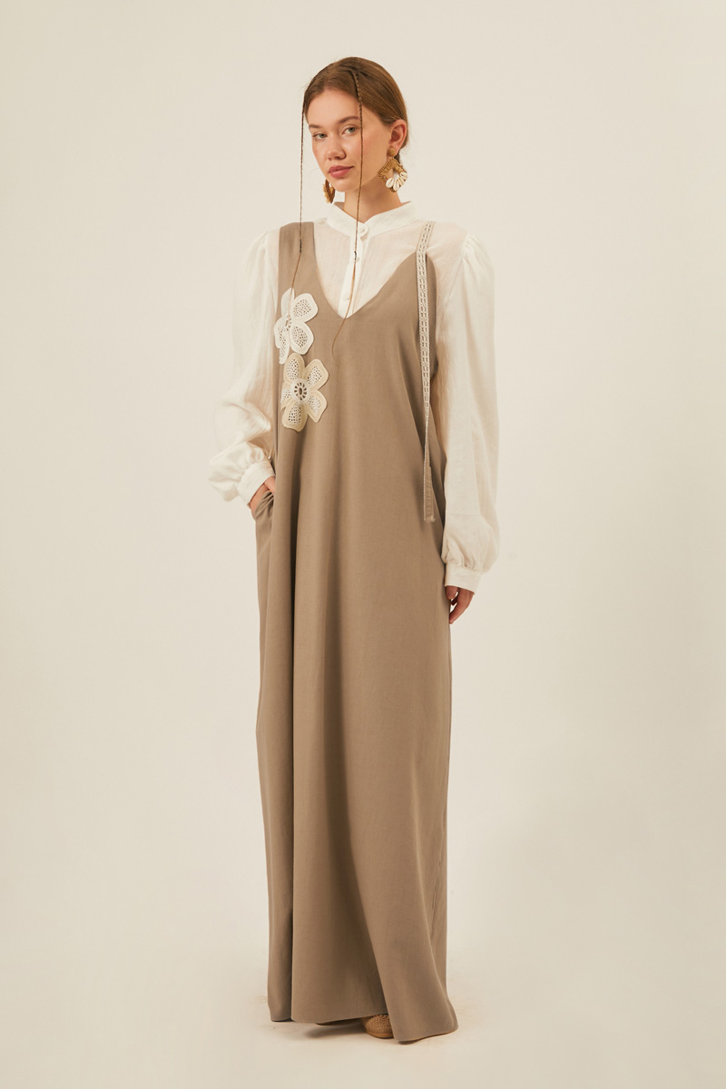 Çiçek Dantelli Jile Vizon