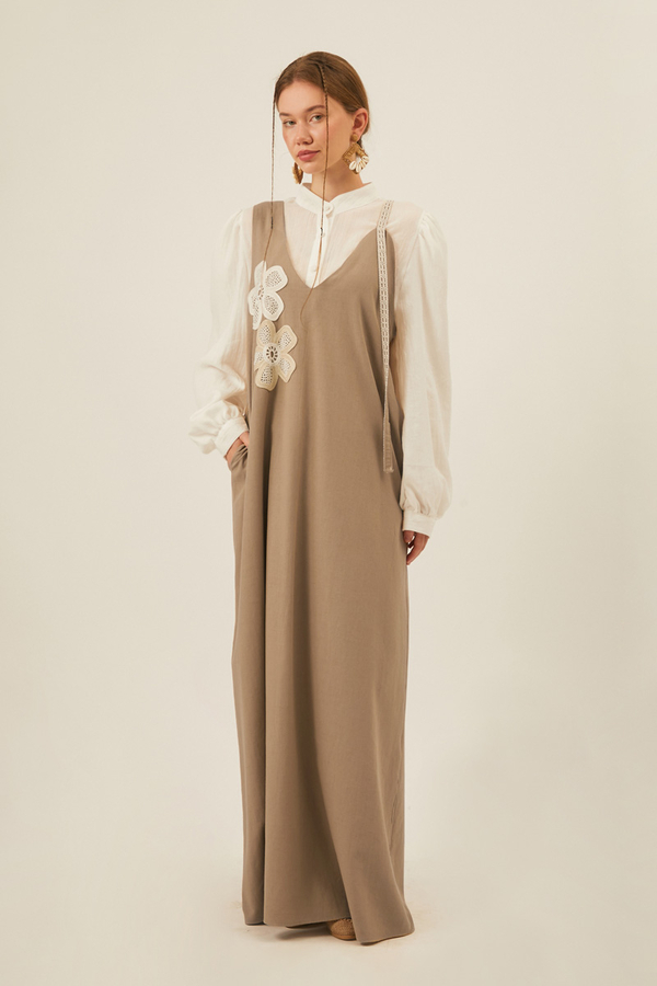 Çiçek Dantelli Jile Vizon