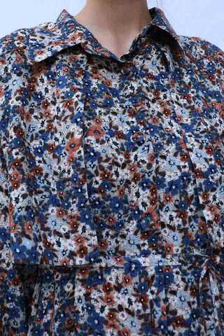 Çiçek Desenli Bağlamalı Tunik Gömlek Mavi - 7