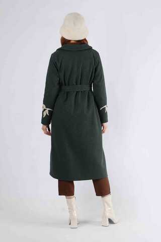 Çiçek Desenli Kaşe Kaban Koyu Yeşil - 5