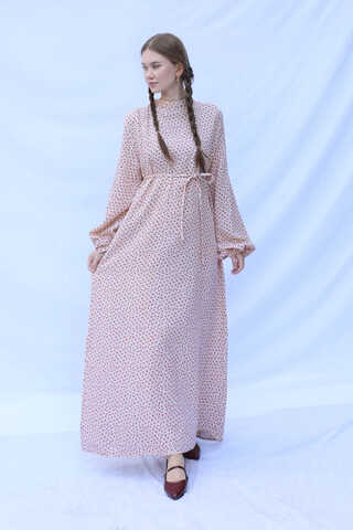 Çiçek Desenli Müslin Elbise Kırmızı - 4