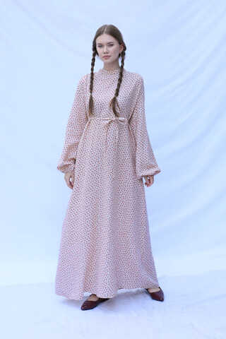 Çiçek Desenli Müslin Elbise Kırmızı - 5