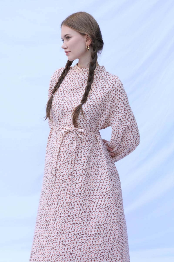 Çiçek Desenli Müslin Elbise Kırmızı - 6